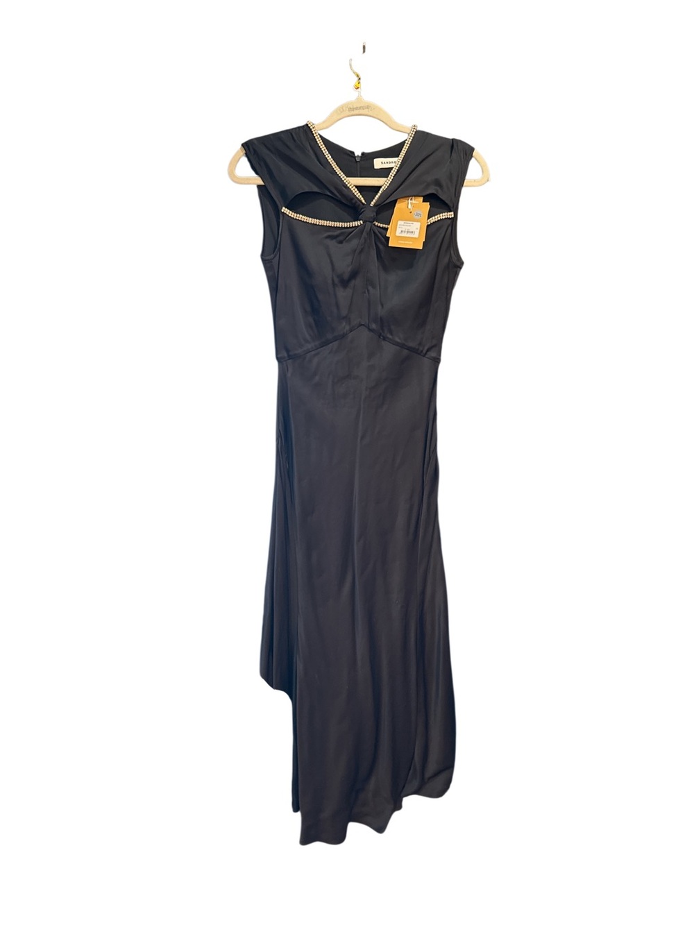 Elegant Black Crystals Sleeveless Dress with silver Beaded Trim
